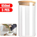 Lot de 5 bocaux hermétiques en verre avec couvercle en bambou