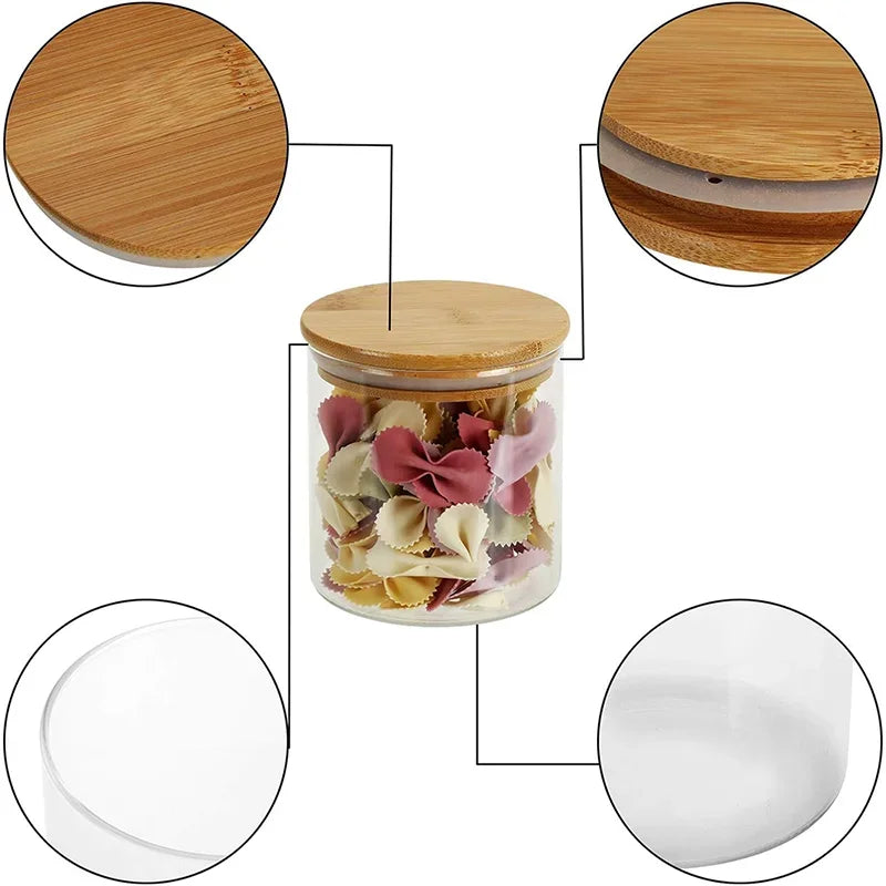 Lot de 5 bocaux hermétiques en verre avec couvercle en bambou