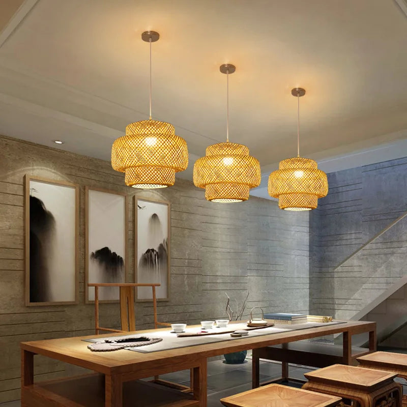 Suspension en bambou tricoté main de style brésilien, luminaire décoratif pour intérieur de restaurant, AC85-260 V