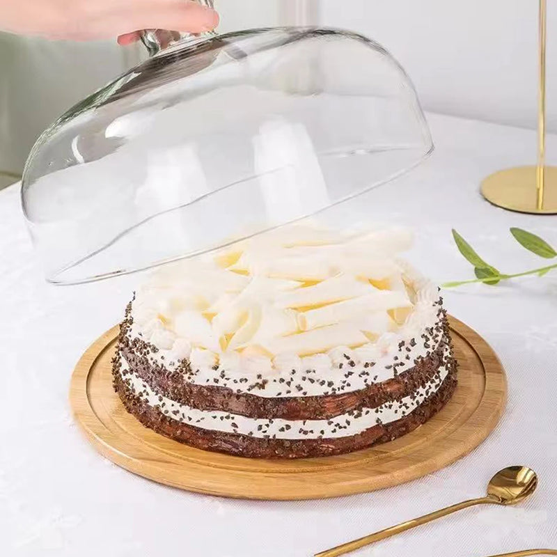 assiette à dessert en bois avec couvercle en verre
