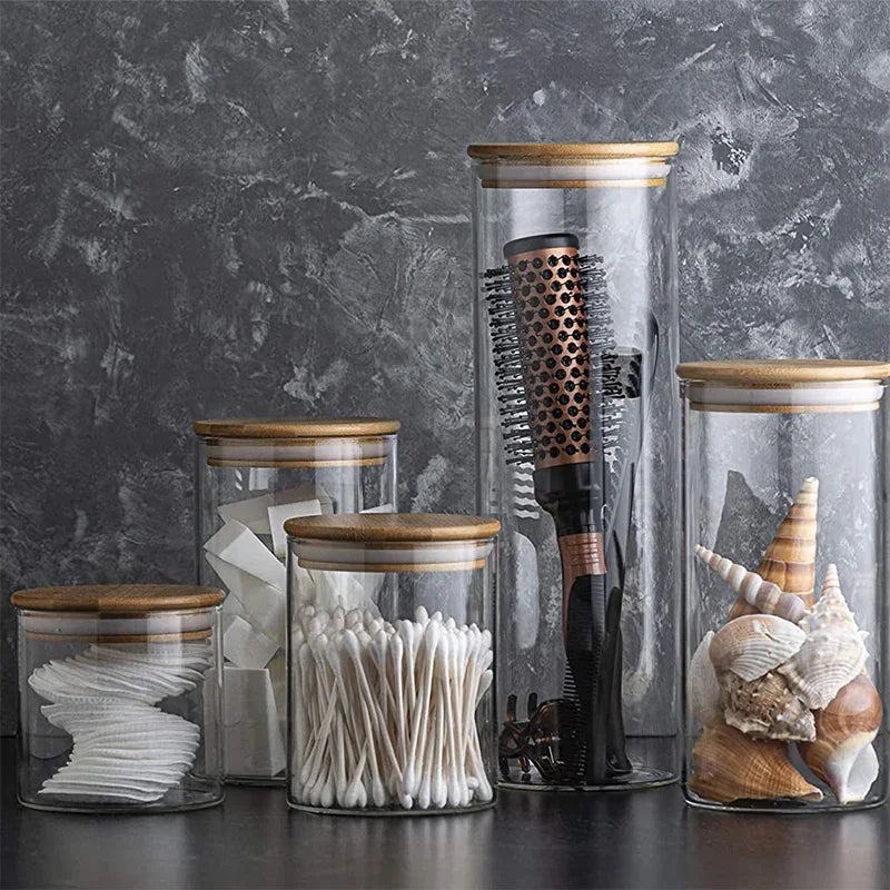 Lot de 5 bocaux hermétiques en verre avec couvercle en bambou