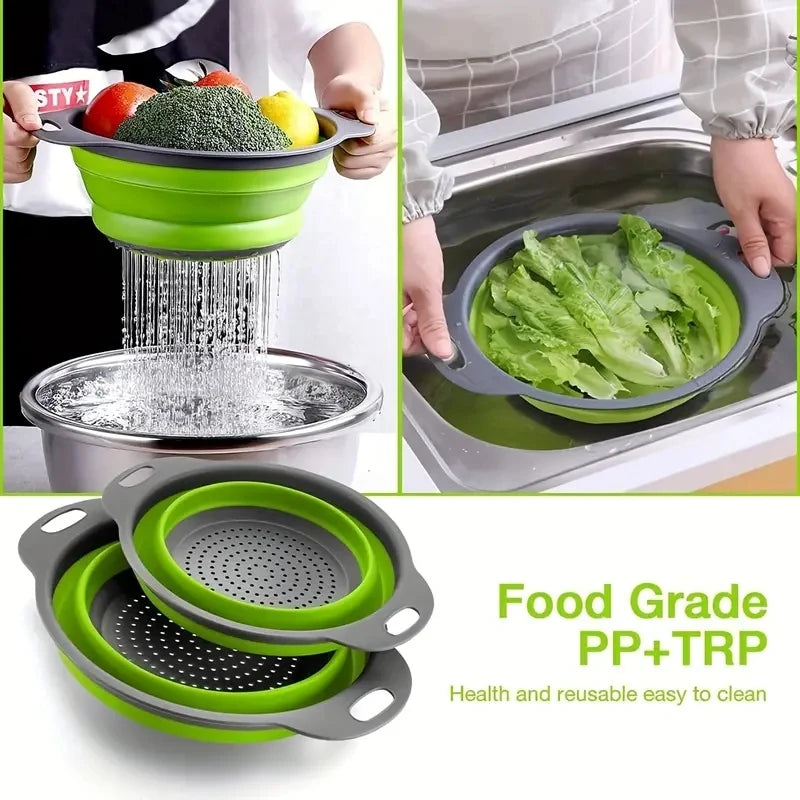 Passoire en Silicone peu encombrante avec poignée, panier de lavage pliable pour fruits et légumes, Gadget de cuisine essentiel