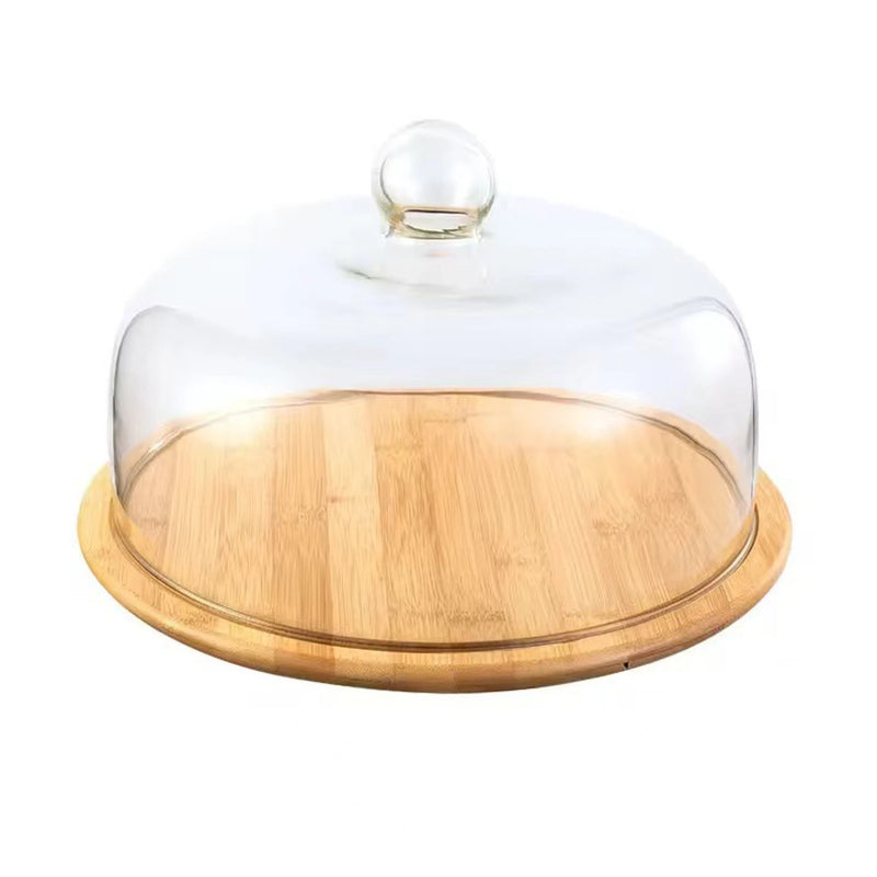 assiette à dessert en bois avec couvercle en verre