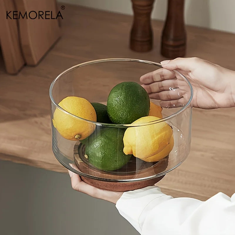 Coupe à fruits en verre avec base en bois brésilien