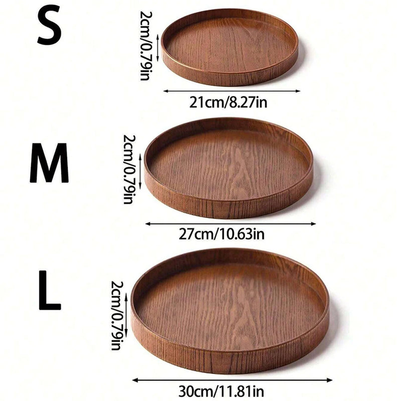 Plateau rond en bois brésilien 21/27/30 cm Plateau décoratif en bois pour table basse, petit-déjeuner, dîner, thé, nourriture