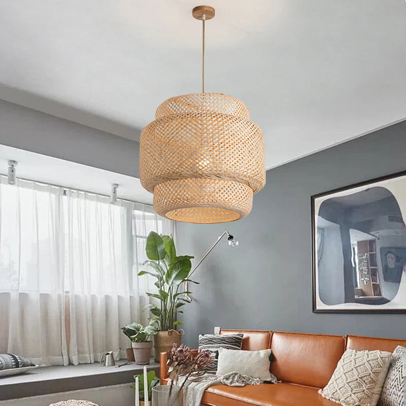 Suspension en bambou tricoté main de style brésilien, luminaire décoratif pour intérieur de restaurant, AC85-260 V
