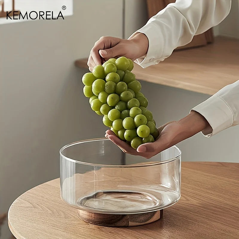 Coupe à fruits en verre avec base en bois brésilien