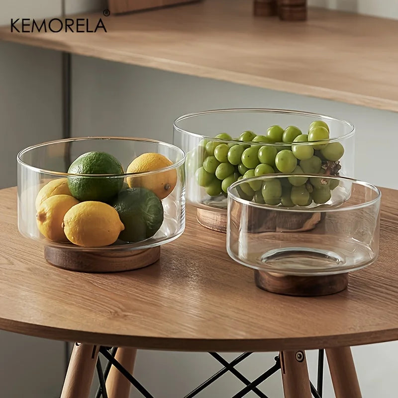 Coupe à fruits en verre avec base en bois brésilien