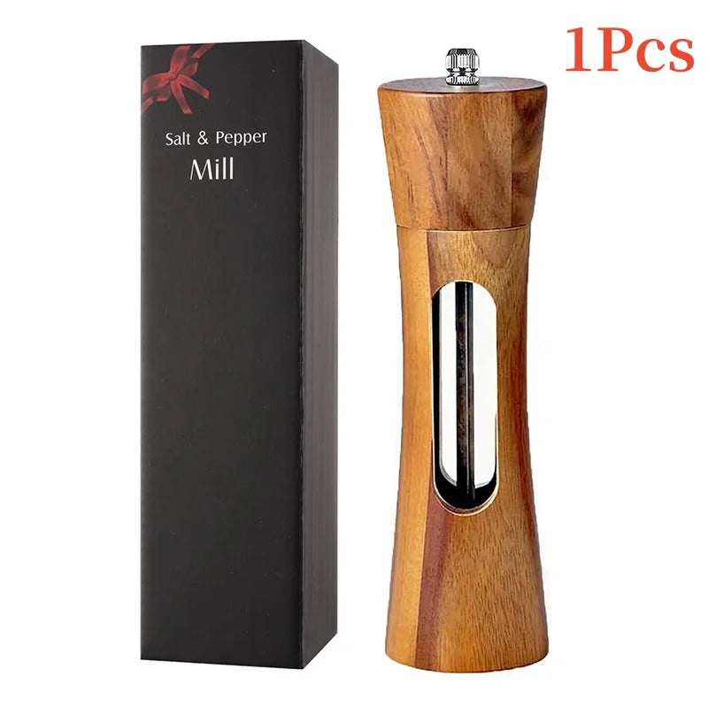 Brazilian wood salt and pepper grinder set with base