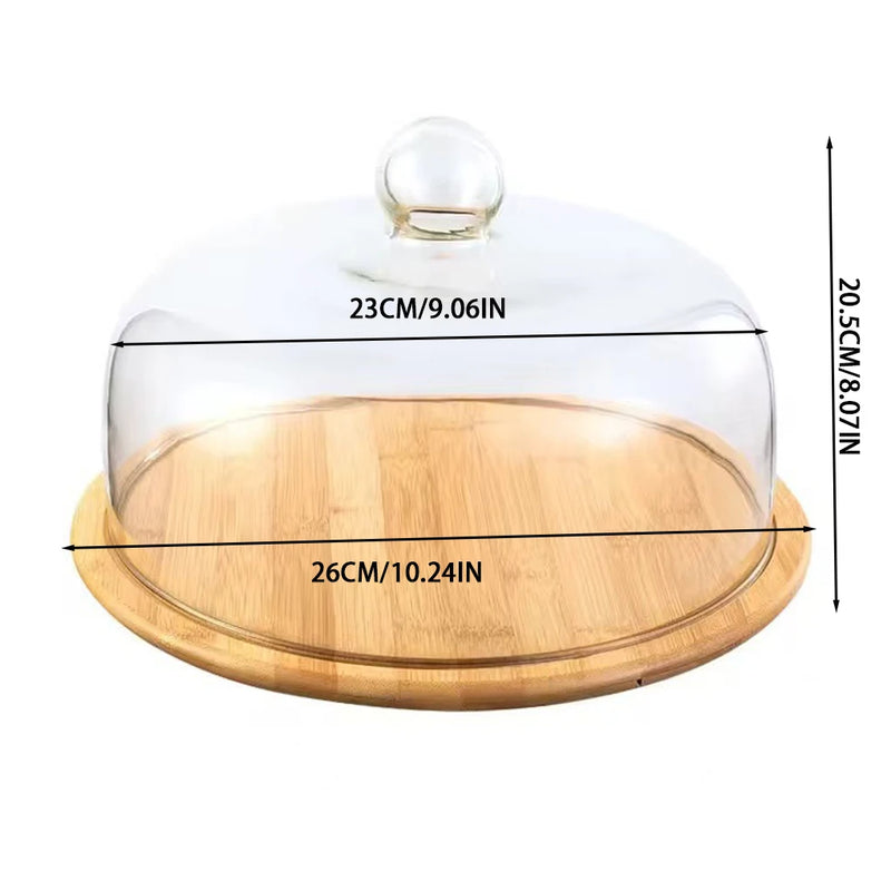 assiette à dessert en bois avec couvercle en verre
