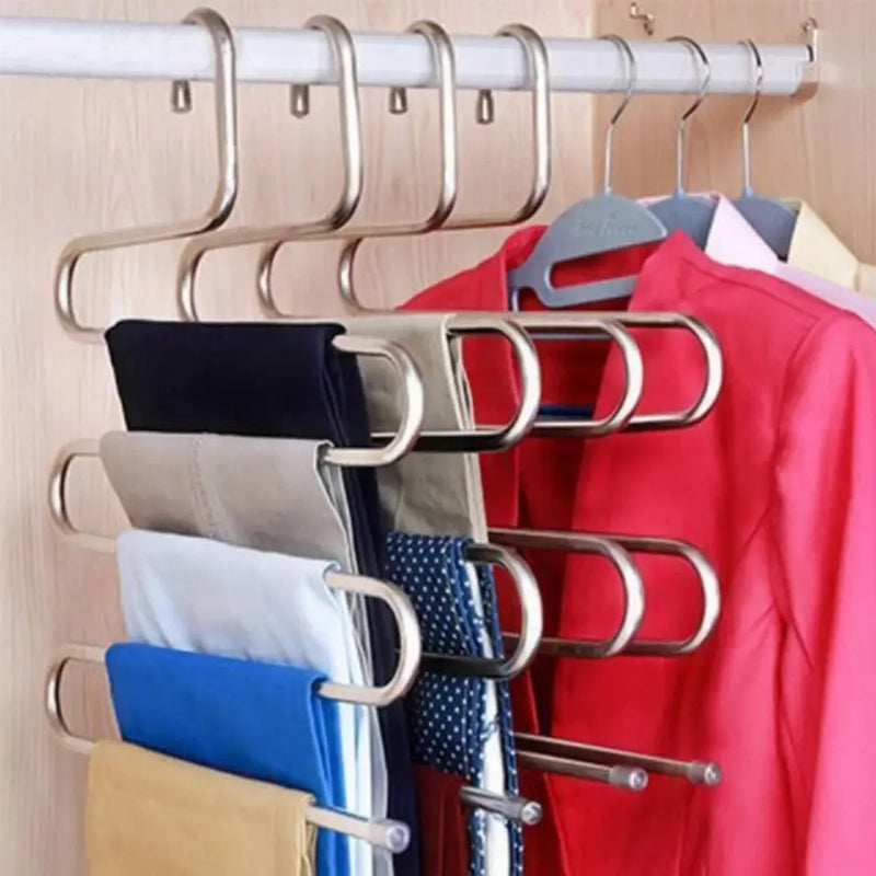 Cintres multifonctionnels à 5 couches, support de rangement pour pantalons antidérapant, support en tissu avec plusieurs fonctions pour suspendre et ranger