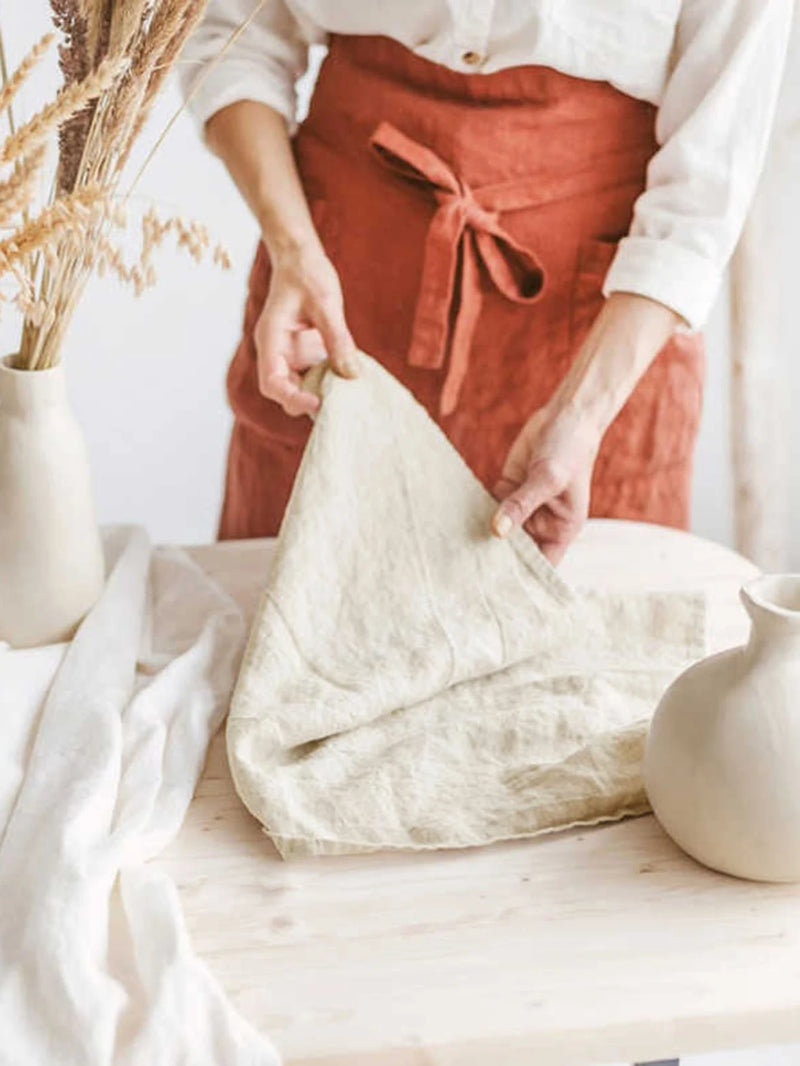 Nappe bohème en lin à pompons - Mélange macramé rustique
